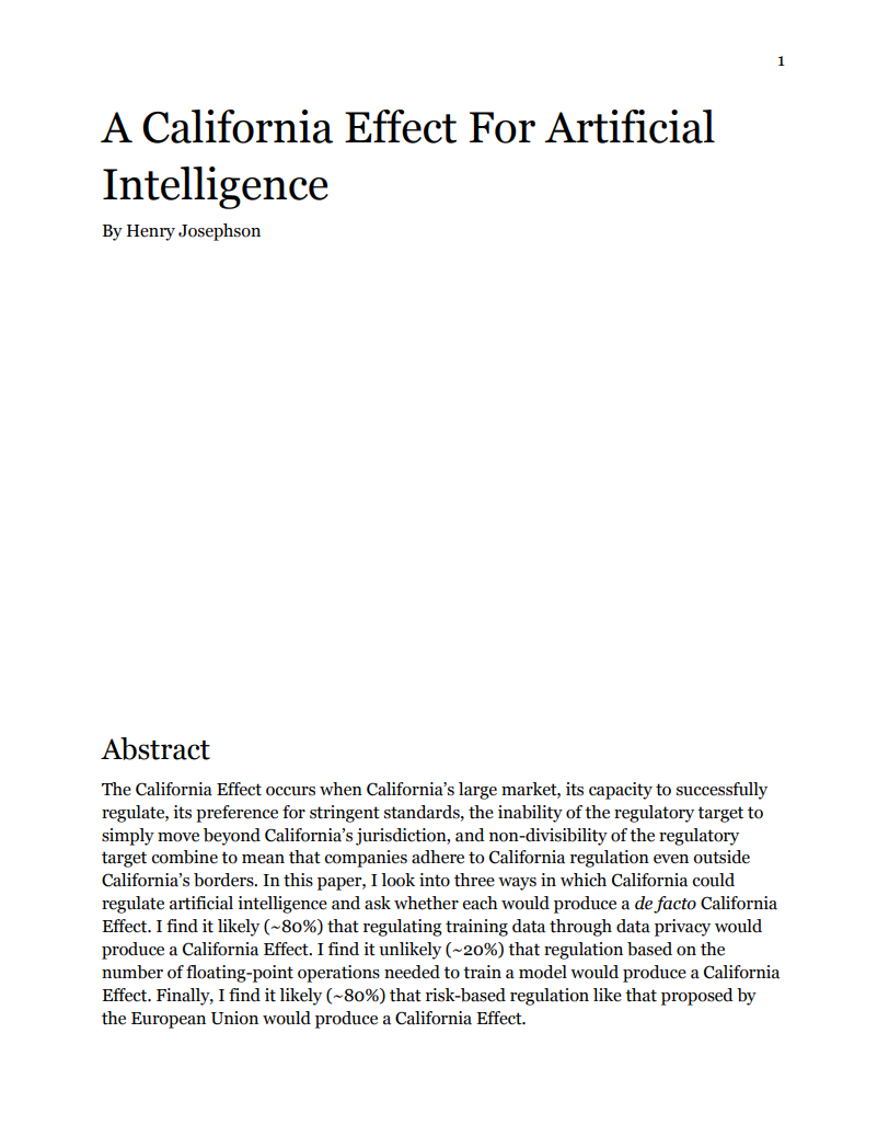 A California Effect For Artificial Intelligence